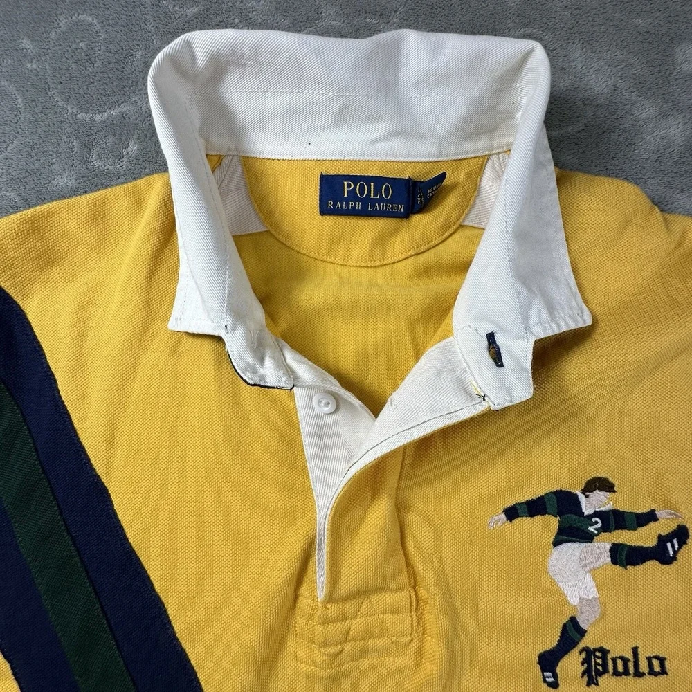 Polo Ralph Lauren Rugby Polo Shirt Men's XL Kicker Embroidered Yellow Retro Prep